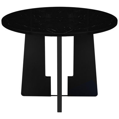 Mid-century Modern, 43-inch Round Dining Table, Faux Marble Top, For 4, Black, Practical, And Living