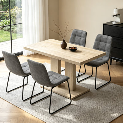 Ensemble de table de salle à manger pour 4 à 6 personnes, table de cuisine moderne en MDF de 46,1 pouces avec 4 chaises en similicuir, ensemble de table de salle à manger rectangulaire pour la maison, petits espaces, table de coin-repas en chêne et 4 chaises gris foncé