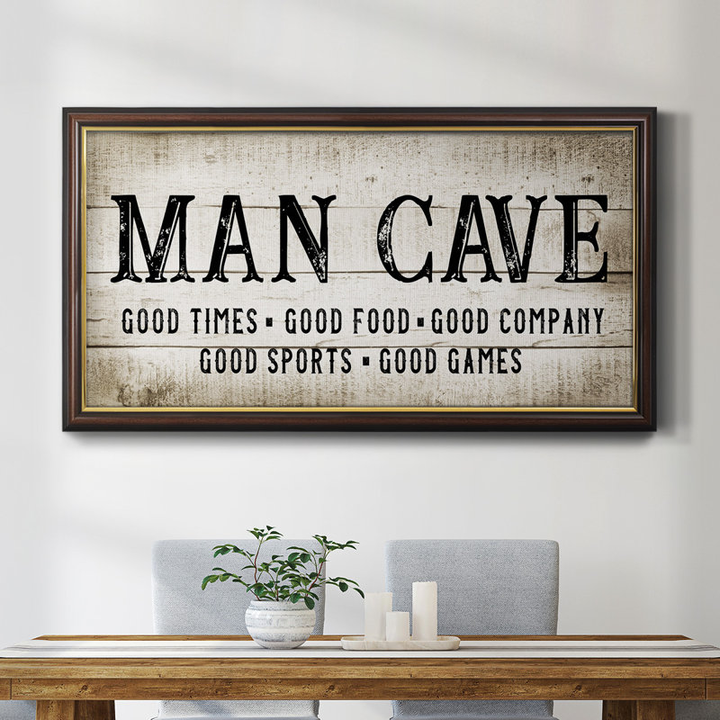 «Man Cave Good Times», art textuel sur toile, H 25 po x l 45 po x P 1 po