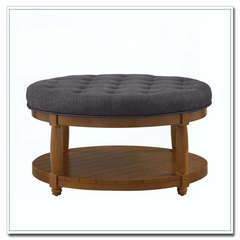 Table basse rembourrée rembourrée en lin, Charbon 1, Rond