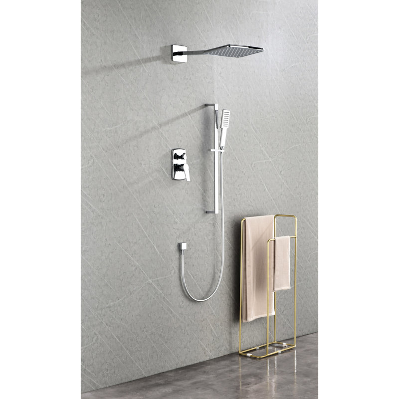 Shower System In Finish - Head, Hand Shower, Slide Bar, Arm, Hose, Valve Trim Combination With Decoration For Bathroom Appeal