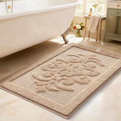 Soft Bathroom Rugs Absorbent, Luxury Bath Mat Non Slip, 24x43,Beige