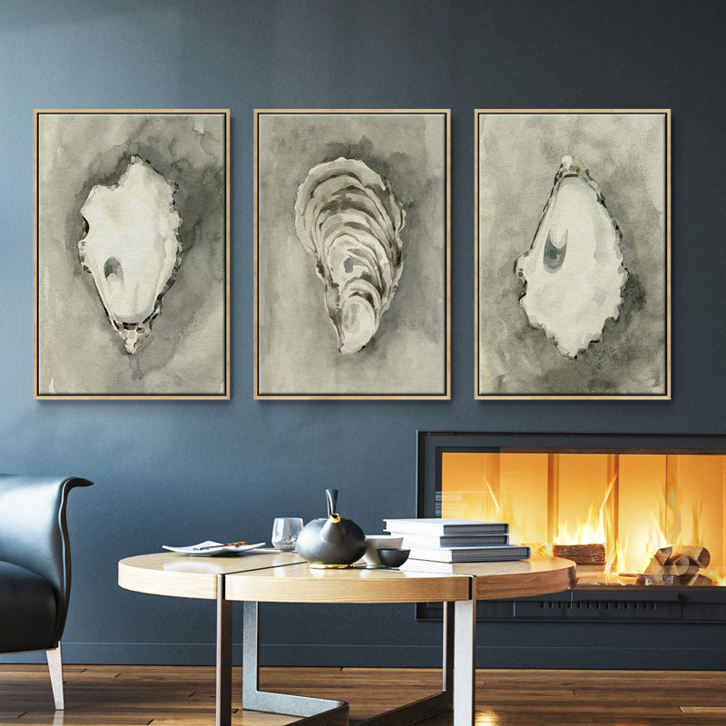 «Neutral Oyster Shell I», ensemble de 3 toiles encadrées, Naturel, H 40 po x l 78 po