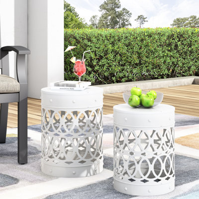 Tables de bout d'extérieur modernes en métal S / 2, blanc, conception en fer découpé, structure thermolaquée, sans assemblage