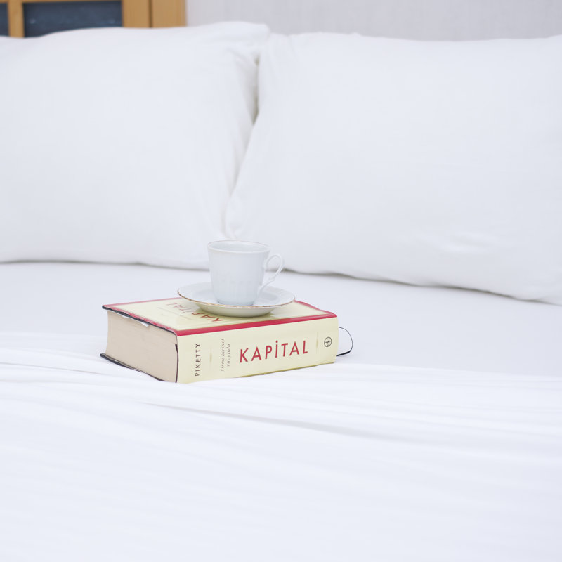 Ensemble de draps 100% coton 400 fils 400 fils, Ensemble de draps pour grand lit avec 2 taies d'or, Blanc