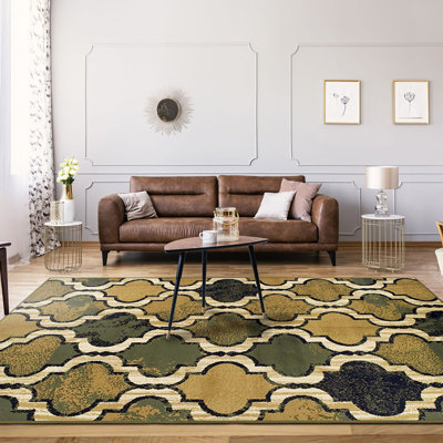 Tapis vert tissé à la machine à motif de quadrilobe 8 pi x 10 pi
