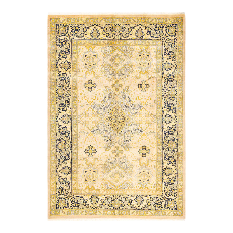 Tapis unique noué à la main de 6 pi 1 po x 9 pi 0 po Bultour ivoire