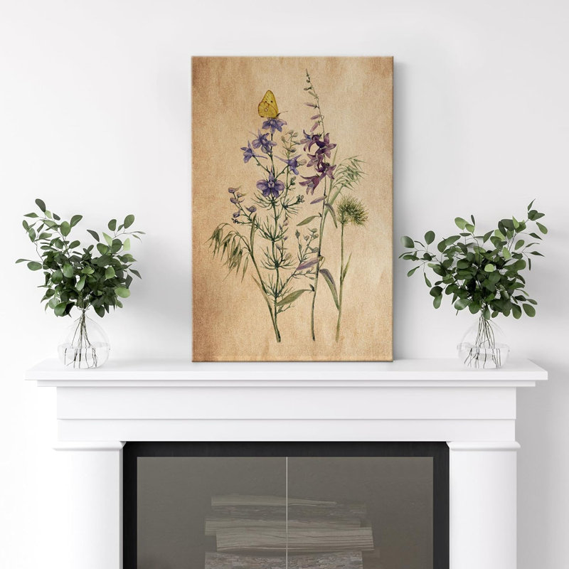 Fleur sauvage vibrante, lavande, bleu, nature, art moderne, botanique, floral, Toile tendue, H 48 po x l 32 po x P 1,5 po