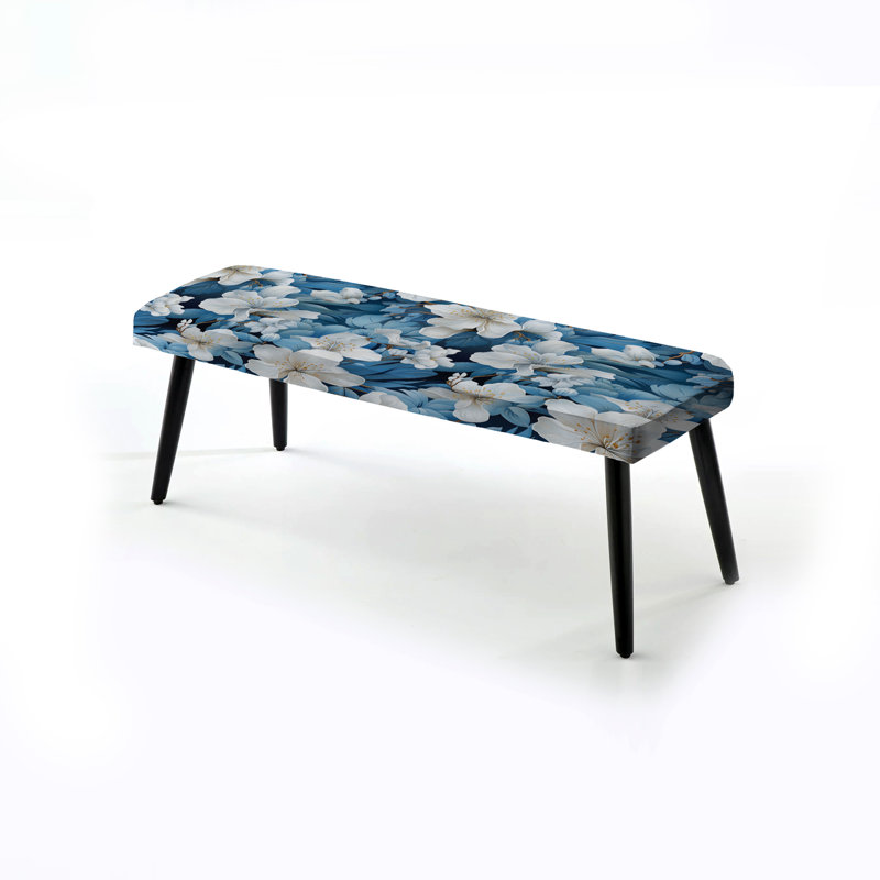 Azur motif tropical - banc noir rembourré tropical