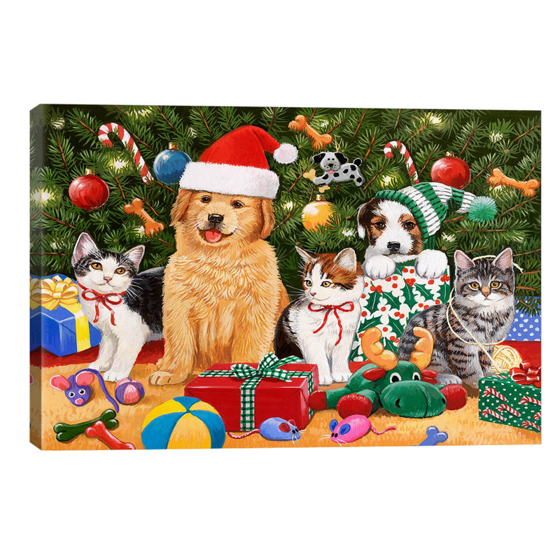 Puppies And Kittens Christmas by William Vanderdasson - Wrapped Canvas Print, 66.04 cm H x 45.72 cm W x 1.91 cm D