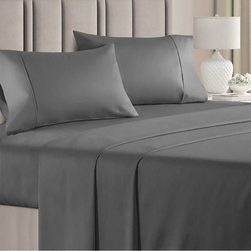 100% Cotton Sheet Set, 400 Thread Count Hotel Luxury Bedding, Soft & Breathable Bed Sheets, 4 Piece Set, Dark Gray