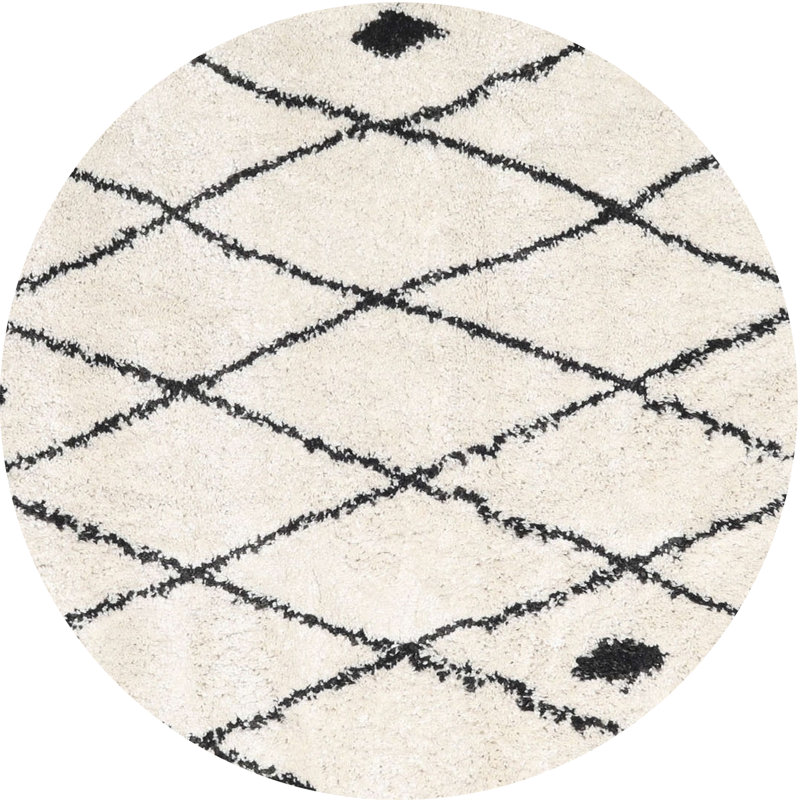 Tapis beige/noir contemporain, Rond 8 pi