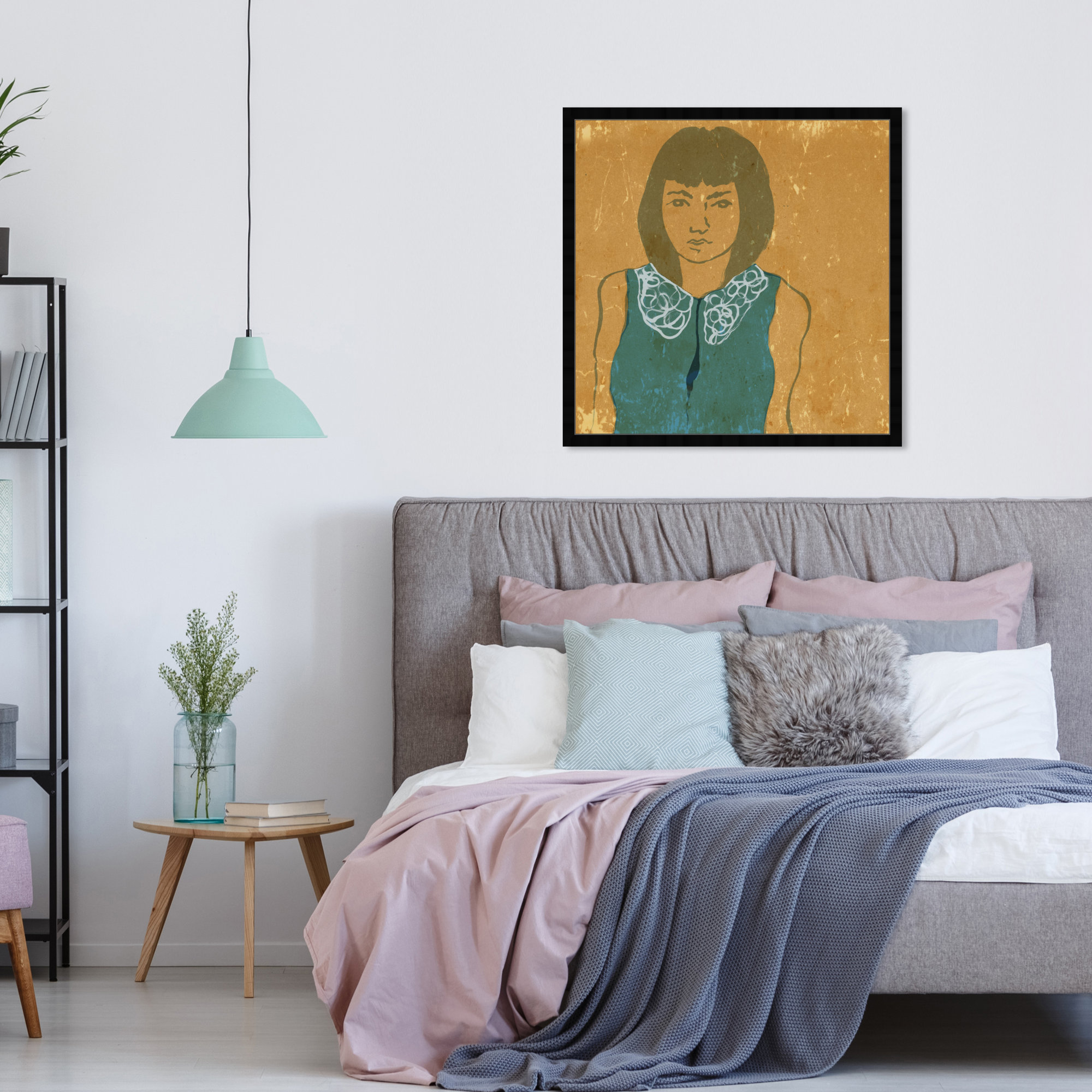 Lady In Teal by Oliver Gal, Black, 32" H x 32" W x 0.5" D