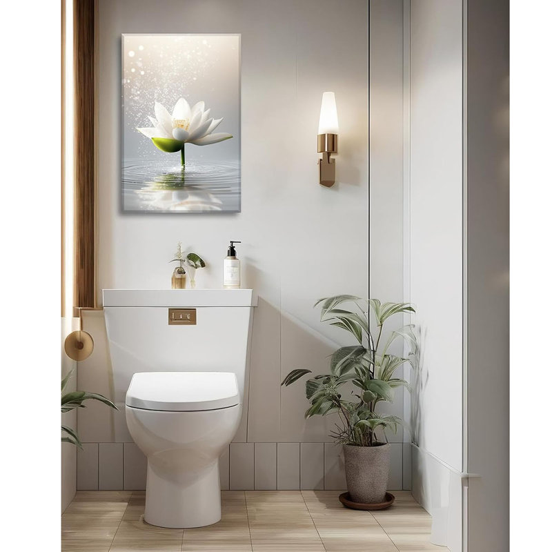 Lotus Canvas Art Zen Wall Decor Framed Lotus Bloom in Water Picture Flower Painting Relax & Calm Prints for Living Room Bathroom Yoga Spa Meditation Spiritual Room Ready to Hang - 12.00"x18.00"