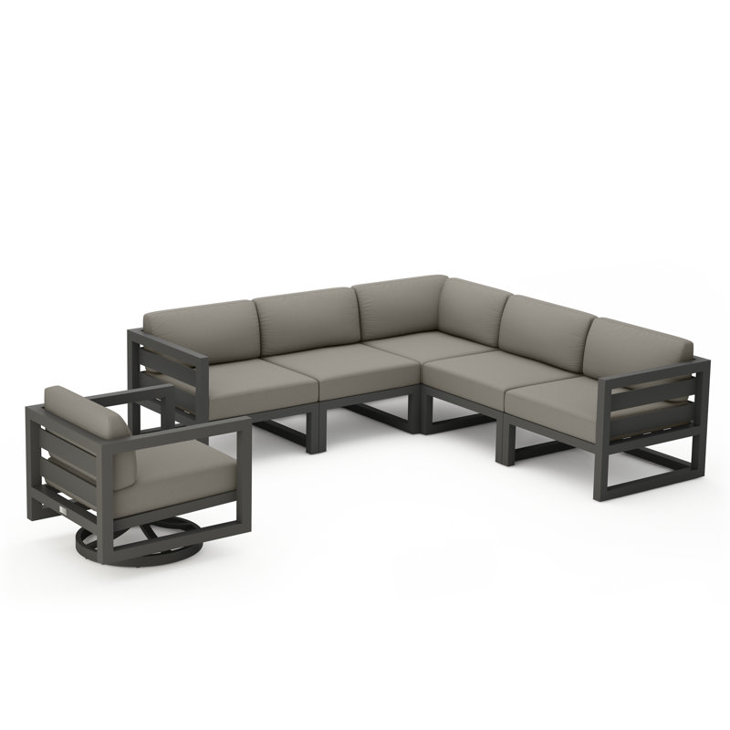 Avion 6 Piece Sectional Set With Swivel, Canvas Charcoal Sunbrella® Canvas, Slate