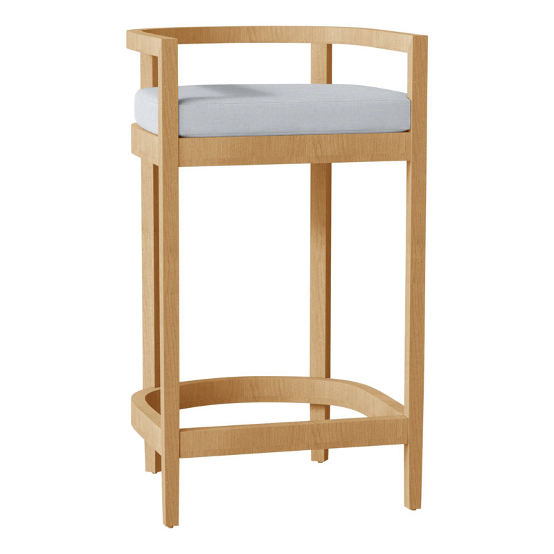 Santa Barbara Patio Bar Stool with Cushion, No Welt, Verona Mist, Oyster Teak