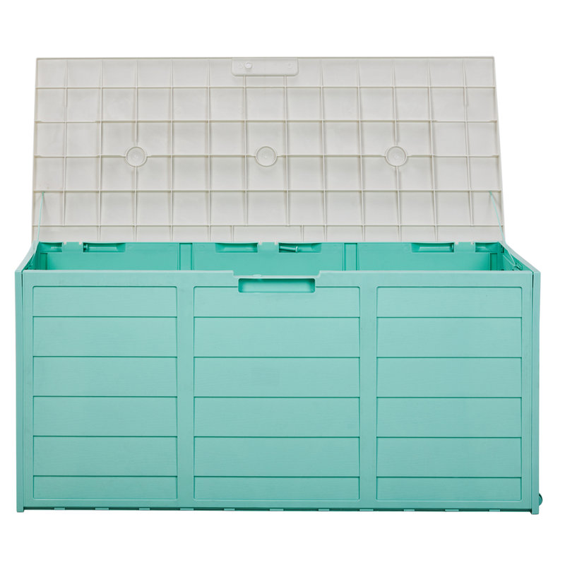 75gal (280l) Lockable Outdoor Garden Storage Deck Box With Wheels - Green Wood-effect Seat Chest
