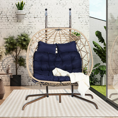 Chaise d'extérieur suspendue: support en fer robuste, tissé à la main