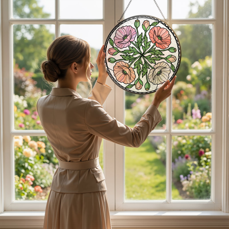 Panneau de vitrail floral coquelicot 12 "H 12", H 12 po x l 12 po