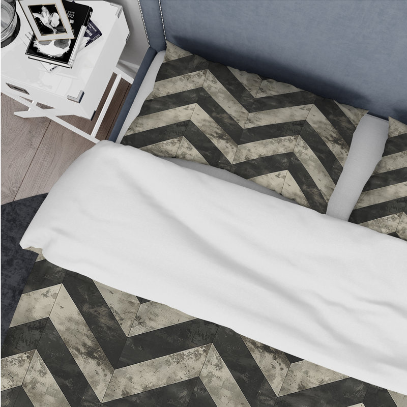Ensemble de housse de couette moderne beige à chevrons et imprimé IV, Housse de couette simple et deux taies décorative