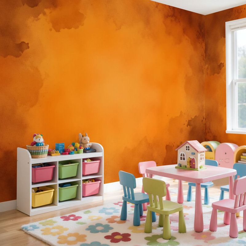 Wall Mural Peel and Stick Wallpaper Orange autumn old watercolor paper texture painted marbled vintage Self-Adhesive Removable Contact Paper Wall Decor for Living Room Bedroom 69"H x 96"W