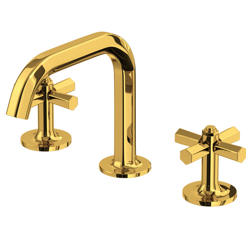 Modelle Widespread Lavatory Faucet With U-Spout, Unlacquered Brass