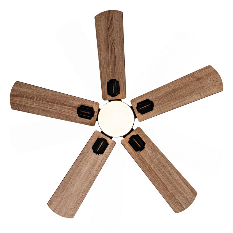 Smart 42" Indoor/Outdoor Ceiling Fan With Light, Dual Finish Black/Walnut 6-Blade, Remote  Control, Dimmable LED, 6-Speed Quiet DC Motor, Reversible