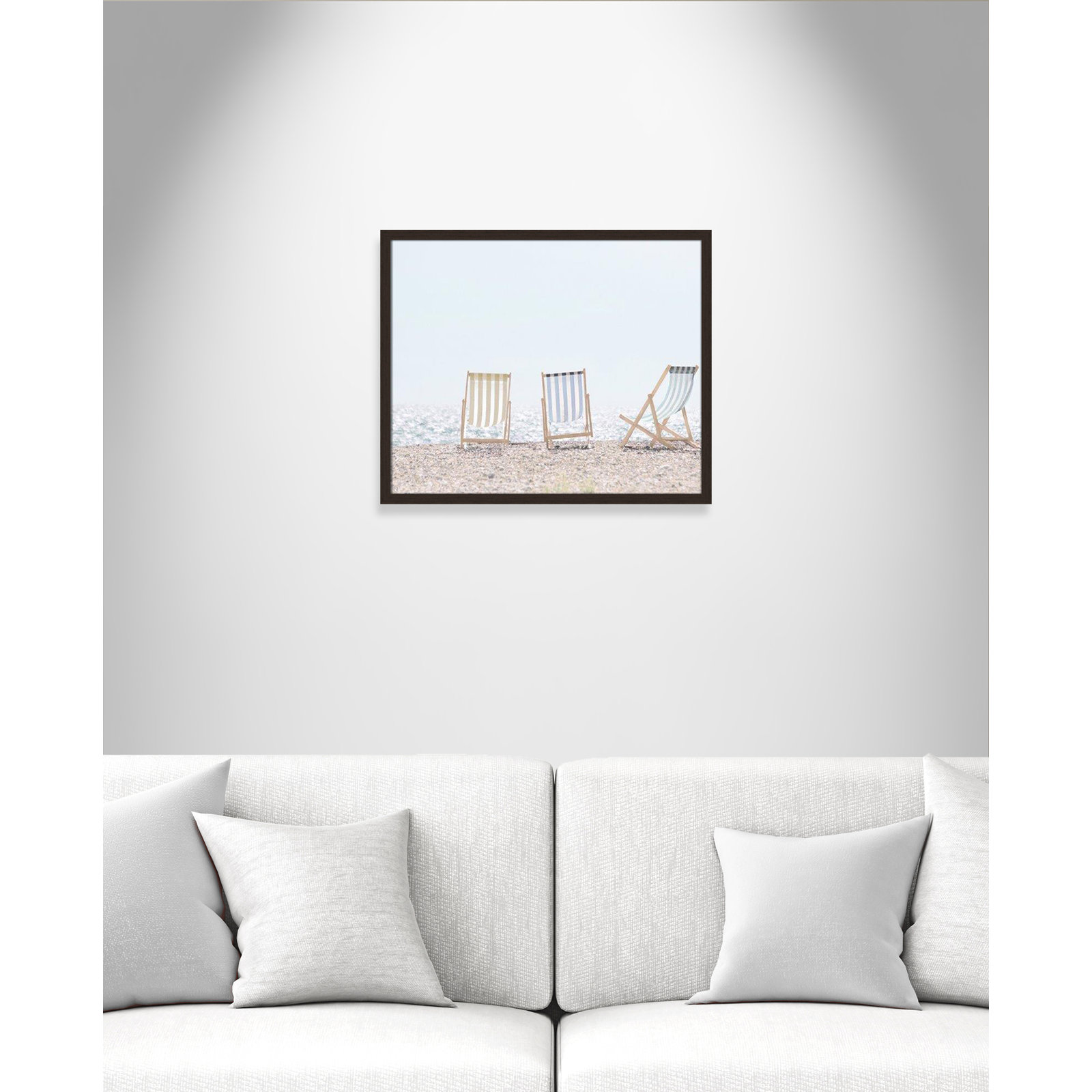 Adriatica "Beach Chairs" Print by Leah Straatsma, 21.5" H x 25.5" W x 1.25" D, Open Grain Walnut