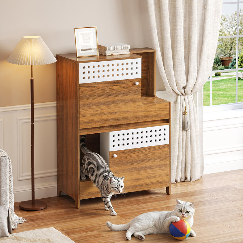 Enceinte de litière Mid-Century moderne, panneau de particules + panneau de fibres à densité moyenne, Brown