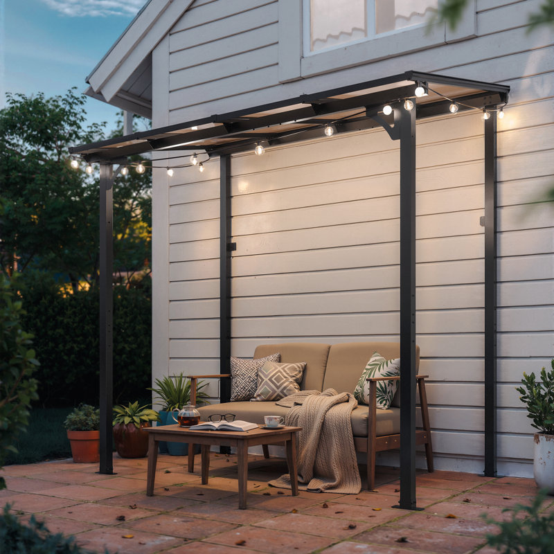 8 Ft. W X 5 Ft. D Powder Coated Steel Pergola With Canopy