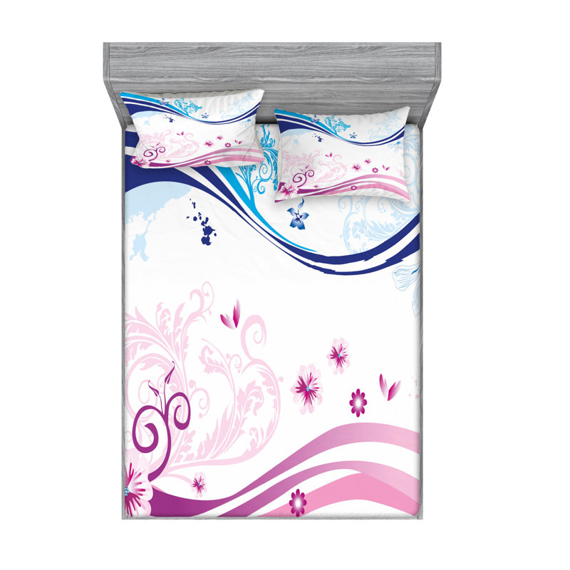 Microfiber Floral Sheet Set, Queen Sheet Set with Fitted Sheet