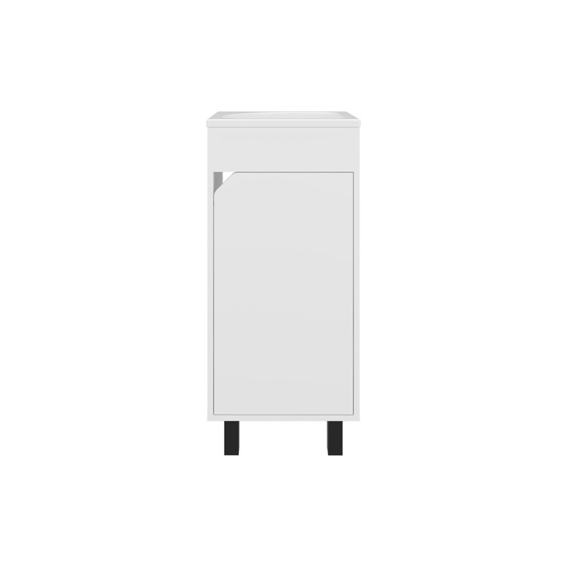 Bethel Wide One-Door Cabinet, Free Standing Vanity With And Two Shelves, Bathroom Storage, White