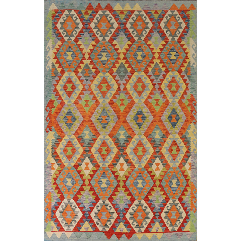 Tapis géométrique en laine Kilim 7 x 7