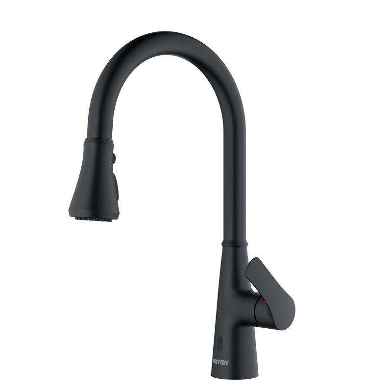 Évier de cuisine à double cuve encastrée avec robinet 33 po x 22 po 50/50 Karran Quartz, Noir mat