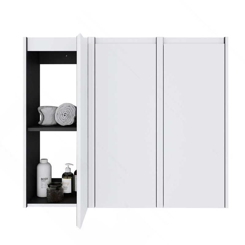 12-Inch Bathroom Float Mounting Side Cabinet With 3-Soft Close Doors, White