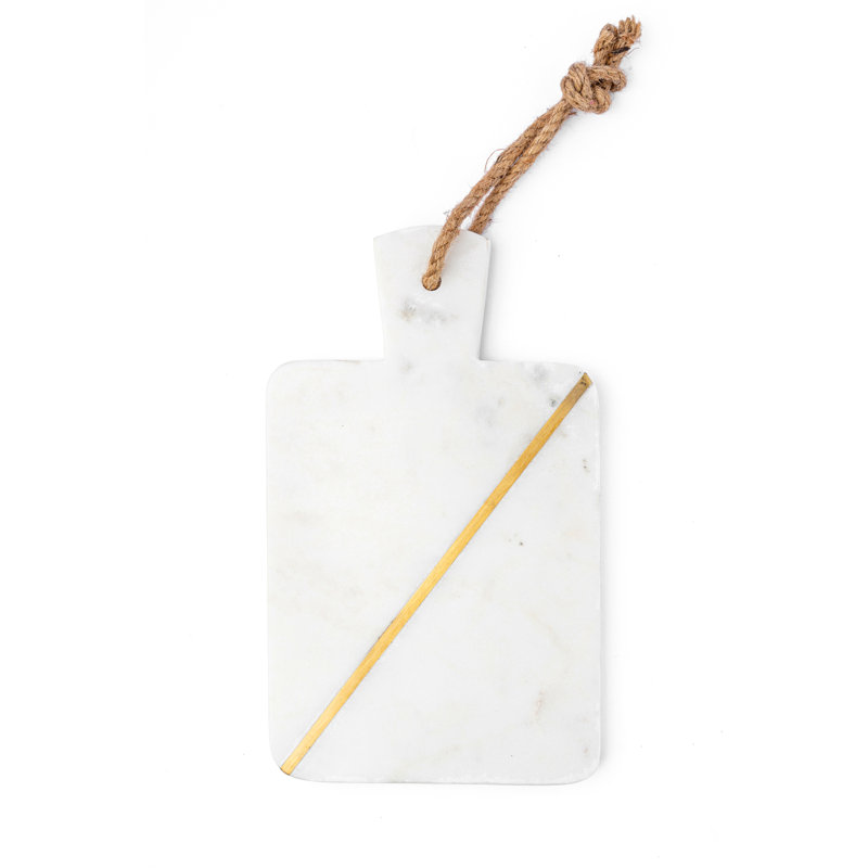 Planche de charcuterie en marqueterie de marbre blanc 12 x 7 avec poignée Lexi Home