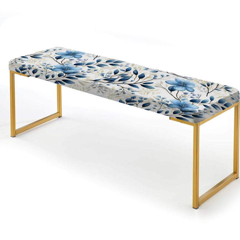 Floral Upholstered Gold Bench, Coastal Foliage