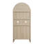Vitrine arquée moderne, tablettes réglables, éléments, bois naturel, poignée en forme de ventilateur, ancrage mural, gestion des câbles, unité de protection du sol, cuisine, salle à manger, salon, tablettes, finition en bois,
