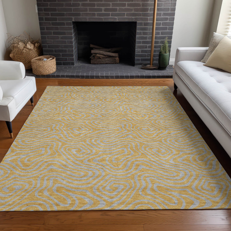 Gold Flat Woven Synthetic Washable Rectangular Rug 2'6" x 3'10"