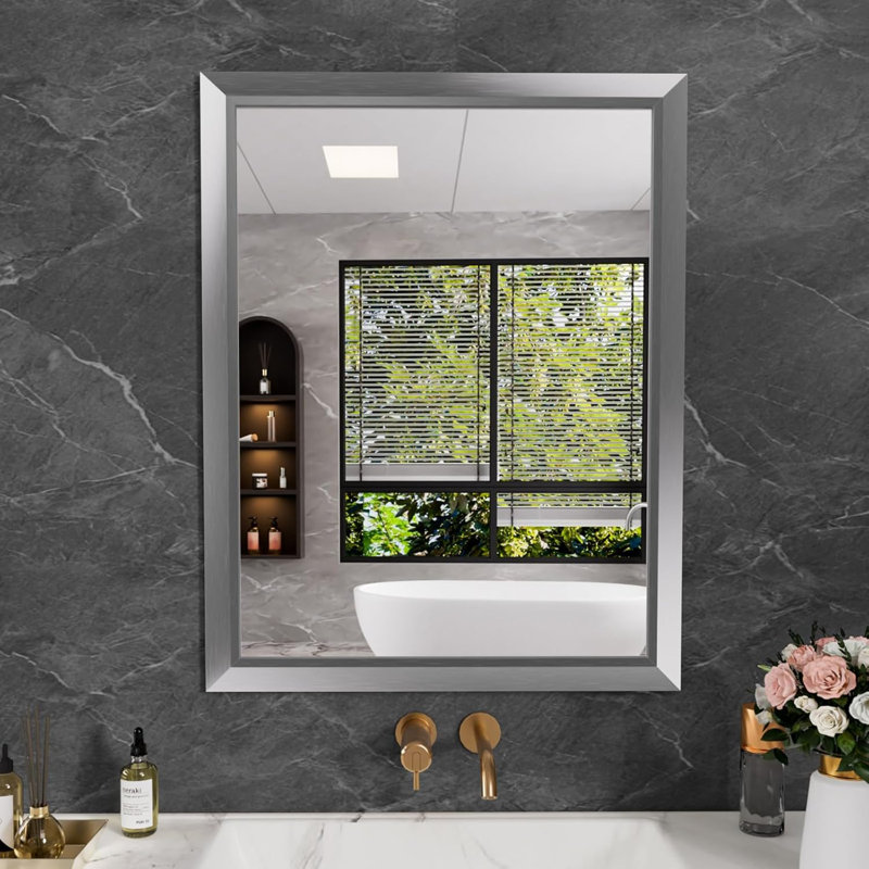 Miroir de salle de bain en verre trempé épais de haute qualité, Argent argent, 36 po x 28 po