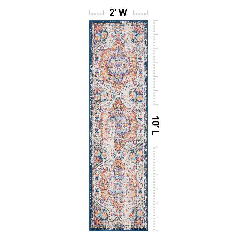 Beverly Oriental Orange/Blue/Cream Area Rug, Runner 2' x 10'
