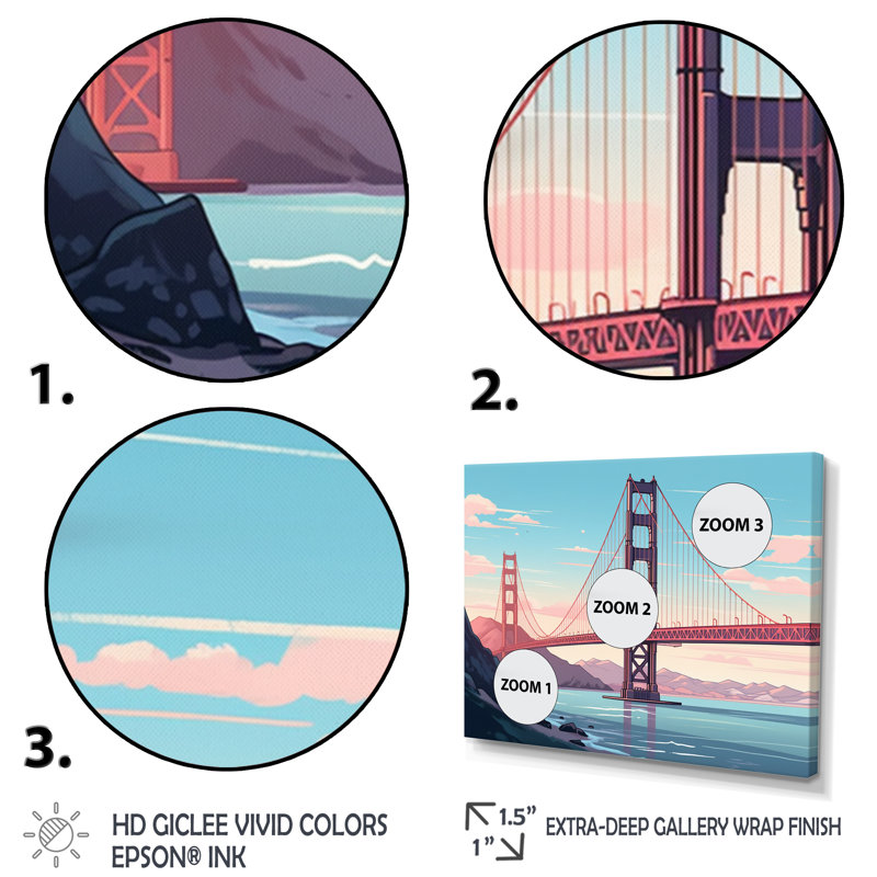 «Golden Gate Bridge San Francisco I», reproduction sur toile, Cadre photo noir, H 30 po x l 40 po x P 1,5 po