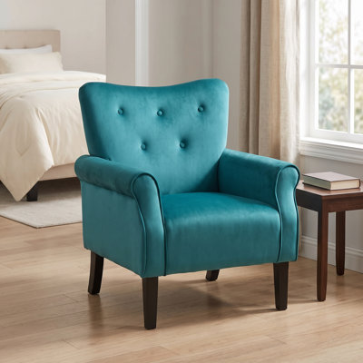 Fauteuil d'appoint à oreilles de style Mid-Century moderne, fauteuil club à haut dossier noir avec pieds en bois robustes et accoudoirs rembourrés, fauteuil rembourré en polyester pour le bureau de la chambre à coucher