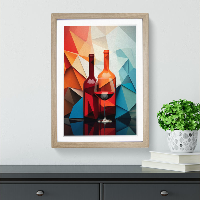 Wine Geometric Art - Framed Print, Oak Framed, 46cm H x 34cm W