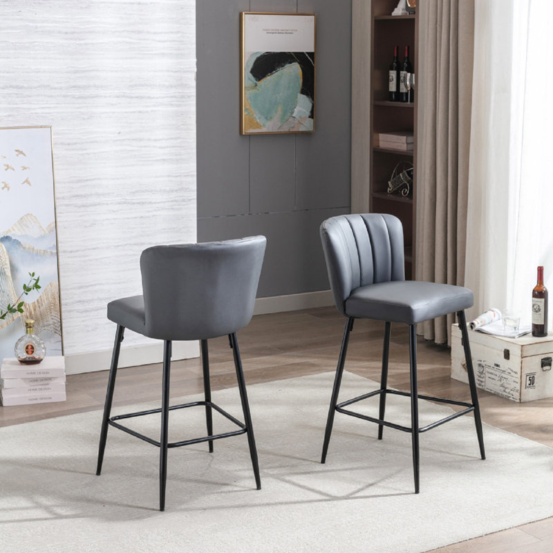 Cayenne Upholstered Counter Stool with Metal Frame, Grey