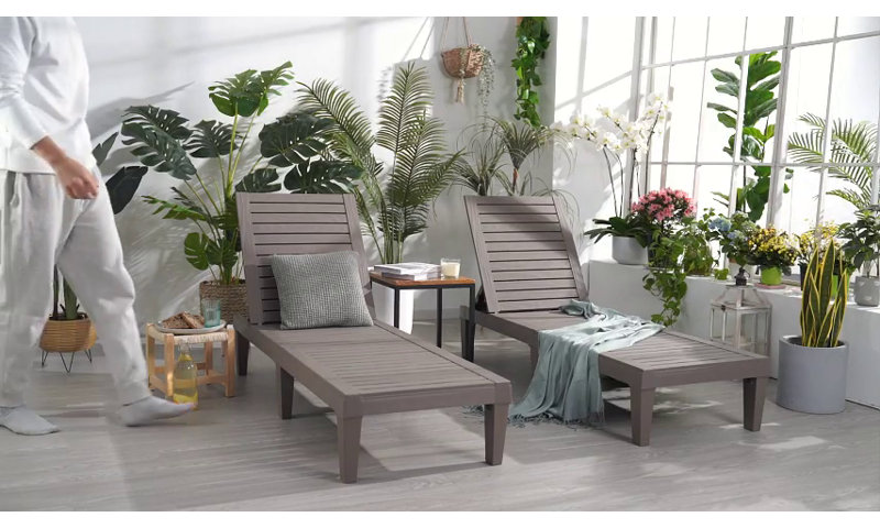 Gray Adjustable Polyresin Outdoor Chaise Lounge Set