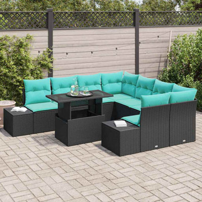 Ensemble de canapé de jardin manuel et noir 9 pièces Vidaxl 100 x 55 x 73 cm