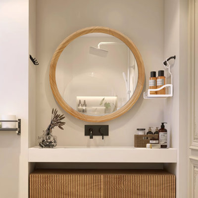 Miroir mural rond en bois naturel, 23,62 po