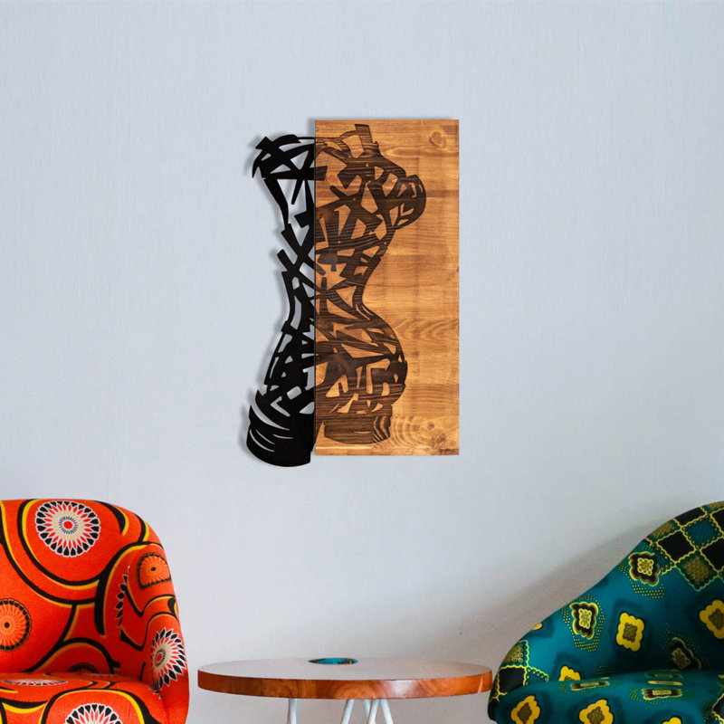 Élégant accessoire mural décoratif en bois, finition noire et noyer, 14,2 po x 23,6 po | Cadre 100% métal (épaisseur: 0,05 po) et envers 100% bois (épaisseur: 1,2 po) | Parfait pour la décoration intérieure et les intérieurs modernes