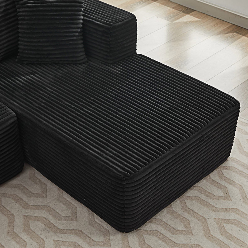 Boneless Modular Sofa Couch Double Chaise Lounges, Black Corduroy